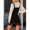 imageCUPSHE Women Fall Overall Bib Tassel Dresses Faux Western Pinafore Suspender Fringe Studs Mini Dress with PocketsBlack