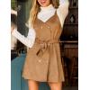 imageCUPSHE Women Fall Overall Dresses Faux Suede V Neck Button Down Belted Tie Pinafore Mini DressBrown