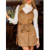 imageCUPSHE Women Fall Overall Dresses Faux Suede V Neck Button Down Belted Tie Pinafore Mini DressBrown