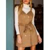 imageCUPSHE Women Fall Overall Dresses Faux Suede V Neck Button Down Belted Tie Pinafore Mini DressBrown