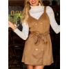 imageCUPSHE Women Fall Overall Dresses Faux Suede V Neck Button Down Belted Tie Pinafore Mini DressBrown