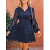 imageCUPSHE Women Fall Wedding Guest Dresses Lace V Neck Ruffle Smocked A Line Cocktail Mini DressNavy