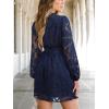 imageCUPSHE Women Fall Wedding Guest Dresses Lace V Neck Ruffle Smocked A Line Cocktail Mini DressNavy