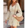 imageCUPSHE Women Geo V Neck Fall Dress Sleeveless Smocked Waist A Line Long Sleeve Button Casual Sundress Mini DressBrown