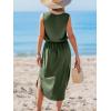 imageCUPSHE Women Knit Summer Dress Cover Up Crew Neck Elastic Waist Side Slit Midi Casual Sundress Beach Cover Up DressesArmy Green