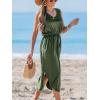 imageCUPSHE Women Knit Summer Dress Cover Up Crew Neck Elastic Waist Side Slit Midi Casual Sundress Beach Cover Up DressesArmy Green