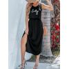 imageCUPSHE Women Knit Summer Dress Cover Up Crew Neck Elastic Waist Side Slit Midi Casual Sundress Beach Cover Up DressesBlack Graphic