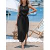 imageCUPSHE Women Knit Summer Dress Cover Up Crew Neck Elastic Waist Side Slit Midi Casual Sundress Beach Cover Up DressesBlack Waffle