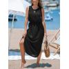 imageCUPSHE Women Knit Summer Dress Cover Up Crew Neck Elastic Waist Side Slit Midi Casual Sundress Beach Cover Up DressesBlack Waffle