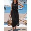 imageCUPSHE Women Knit Summer Dress Cover Up Crew Neck Elastic Waist Side Slit Midi Casual Sundress Beach Cover Up DressesBlack Waffle