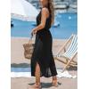 imageCUPSHE Women Knit Summer Dress Cover Up Crew Neck Elastic Waist Side Slit Midi Casual Sundress Beach Cover Up DressesBlack Waffle