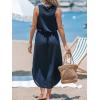 imageCUPSHE Women Knit Summer Dress Cover Up Crew Neck Elastic Waist Side Slit Midi Casual Sundress Beach Cover Up DressesNavy Blue