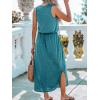imageCUPSHE Women Knit Summer Dress Cover Up Crew Neck Elastic Waist Side Slit Midi Casual Sundress Beach Cover Up DressesTeal