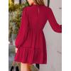imageCUPSHE Women Ruffle Fall Dresses Long Bubble Sleeve Crewneck Smocked Waist Holiday Party Winter Mini DressLight Red