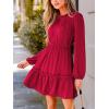 imageCUPSHE Women Ruffle Fall Dresses Long Bubble Sleeve Crewneck Smocked Waist Holiday Party Winter Mini DressLight Red