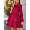 imageCUPSHE Women Ruffle Fall Dresses Long Bubble Sleeve Crewneck Smocked Waist Holiday Party Winter Mini DressLight Red