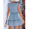imageCUPSHE Womens Denim Dress Sleeveless Casual Mini Summer Jean Dresses V Neck Smocked Waist Flowy SundressBlue