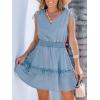 imageCUPSHE Womens Denim Dress Sleeveless Casual Mini Summer Jean Dresses V Neck Smocked Waist Flowy SundressBlue