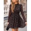 imageCUPSHE Womens Fall Dresses Floral Chiffon Mock Neck Long Sleeves A Line Flowy Mini DressBlack Floral