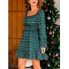 imageCUPSHE Womens Fall Dresses Long Sleeves Scoop Neck Casual Outfits Plaid Smocked A Line Work Ruffled Flowy Mini Party DressGreen Plaid
