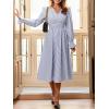 imageCUPSHE Womens Fall Dresses Striped V Neck Long Sleeve Elastic Somked Swing Maxi DressBlue
