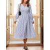 imageCUPSHE Womens Fall Dresses Striped V Neck Long Sleeve Elastic Somked Swing Maxi DressBlue