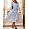 imageCUPSHE Womens Fall Dresses Striped V Neck Long Sleeve Elastic Somked Swing Maxi DressBlue