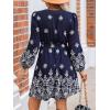 imageCUPSHE Womens Fall Dresses V Neck Long Sleeve Floral Print Belted Tie Front Casual A Line Mini DressNavy