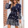 imageCUPSHE Womens Fall Dresses V Neck Long Sleeve Floral Print Belted Tie Front Casual A Line Mini DressNavy