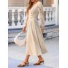 imageCUPSHE Womens Fall Long Lace Sleeve Knit Maxi Dress Wrap V Neck Button Flare A Line Ribbed Sweater Long DressesBeige