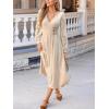 imageCUPSHE Womens Fall Long Lace Sleeve Knit Maxi Dress Wrap V Neck Button Flare A Line Ribbed Sweater Long DressesBeige