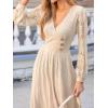 imageCUPSHE Womens Fall Long Lace Sleeve Knit Maxi Dress Wrap V Neck Button Flare A Line Ribbed Sweater Long DressesBeige