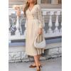 imageCUPSHE Womens Fall Long Lace Sleeve Knit Maxi Dress Wrap V Neck Button Flare A Line Ribbed Sweater Long DressesBeige