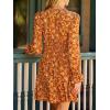 imageCUPSHE Womens Floral Fall Mini Dress Boho V Neck Ruffle Sleeves Smocked Waist A Line DressesOrange