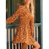 imageCUPSHE Womens Floral Fall Mini Dress Boho V Neck Ruffle Sleeves Smocked Waist A Line DressesOrange
