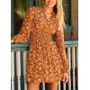 imageCUPSHE Womens Floral Fall Mini Dress Boho V Neck Ruffle Sleeves Smocked Waist A Line DressesOrange