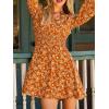imageCUPSHE Womens Floral Fall Mini Dress Boho V Neck Ruffle Sleeves Smocked Waist A Line DressesOrange