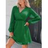 imageCUPSHE Womens Long Peasant Sleeve V Neck Fall Mini Dress Casual Elastic High Waist Chiffon Flowy A Line DressesDark Green