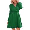 imageCUPSHE Womens Long Peasant Sleeve V Neck Fall Mini Dress Casual Elastic High Waist Chiffon Flowy A Line DressesDark Green