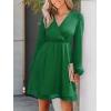 imageCUPSHE Womens Long Peasant Sleeve V Neck Fall Mini Dress Casual Elastic High Waist Chiffon Flowy A Line DressesDark Green