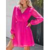 imageCUPSHE Womens Long Peasant Sleeve V Neck Fall Mini Dress Casual Elastic High Waist Chiffon Flowy A Line DressesHot Pink