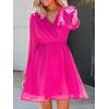imageCUPSHE Womens Long Peasant Sleeve V Neck Fall Mini Dress Casual Elastic High Waist Chiffon Flowy A Line DressesHot Pink