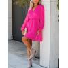 imageCUPSHE Womens Long Peasant Sleeve V Neck Fall Mini Dress Casual Elastic High Waist Chiffon Flowy A Line DressesHot Pink