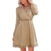 imageCUPSHE Womens Long Peasant Sleeve V Neck Fall Mini Dress Casual Elastic High Waist Chiffon Flowy A Line DressesKhaki