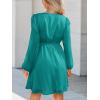 imageCUPSHE Womens Long Peasant Sleeve V Neck Fall Mini Dress Casual Elastic High Waist Chiffon Flowy A Line DressesLight Green