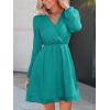 imageCUPSHE Womens Long Peasant Sleeve V Neck Fall Mini Dress Casual Elastic High Waist Chiffon Flowy A Line DressesLight Green