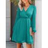 imageCUPSHE Womens Long Peasant Sleeve V Neck Fall Mini Dress Casual Elastic High Waist Chiffon Flowy A Line DressesLight Green