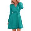 imageCUPSHE Womens Long Peasant Sleeve V Neck Fall Mini Dress Casual Elastic High Waist Chiffon Flowy A Line DressesLight Green
