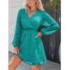 imageCUPSHE Womens Long Peasant Sleeve V Neck Fall Mini Dress Casual Elastic High Waist Chiffon Flowy A Line DressesLight Green