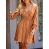 imageCUPSHE Womens Long Sleeve Elastic High Waist A Line Mini Fall Dresses Casual Deep V Neck Boho Stripes Short DressOrange Floral